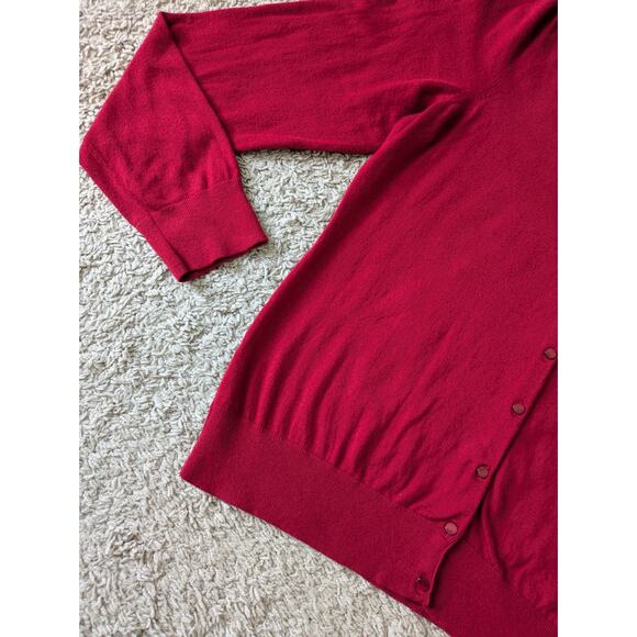 Talbots Crew Neck Cardigan Womens L Red-Burgundy Pima Cotton Mature Corporate - Picture 7 of 7